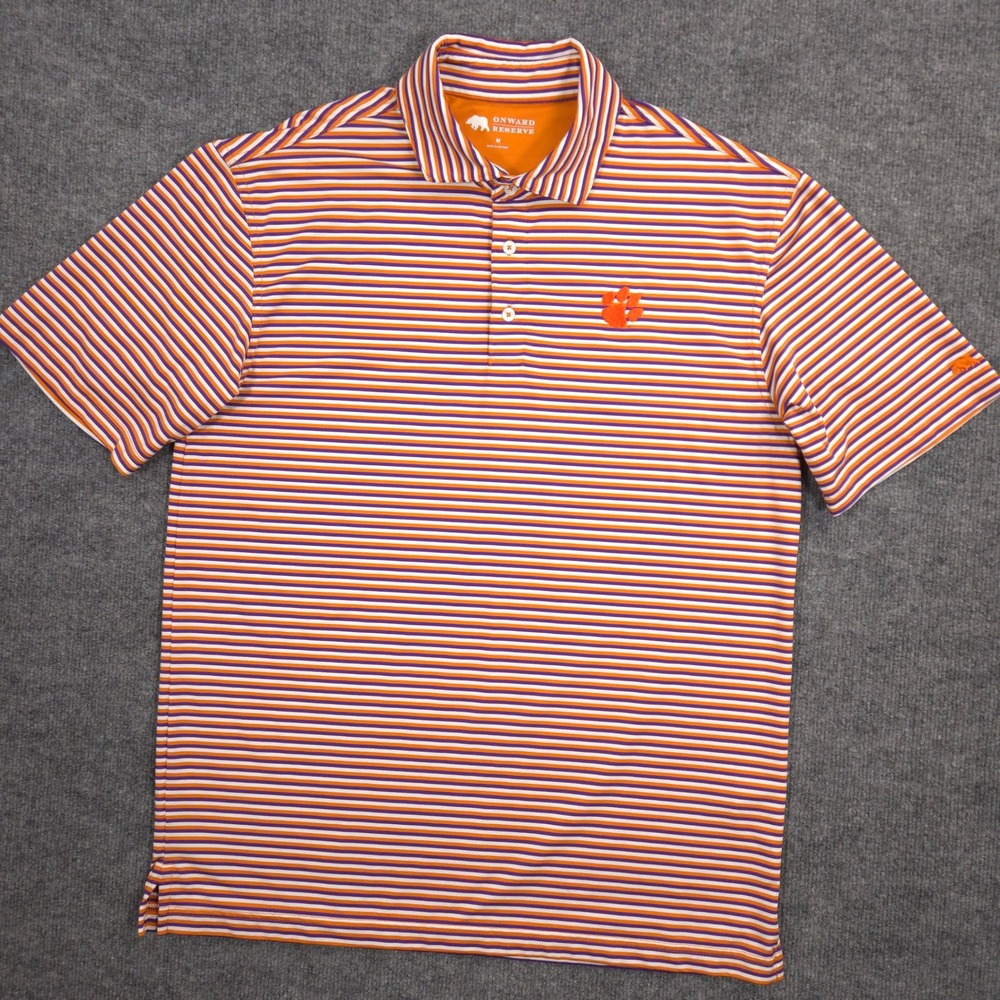 Onward Reserve Men's Orange Purple Striped Polo - Picture 2 of 8